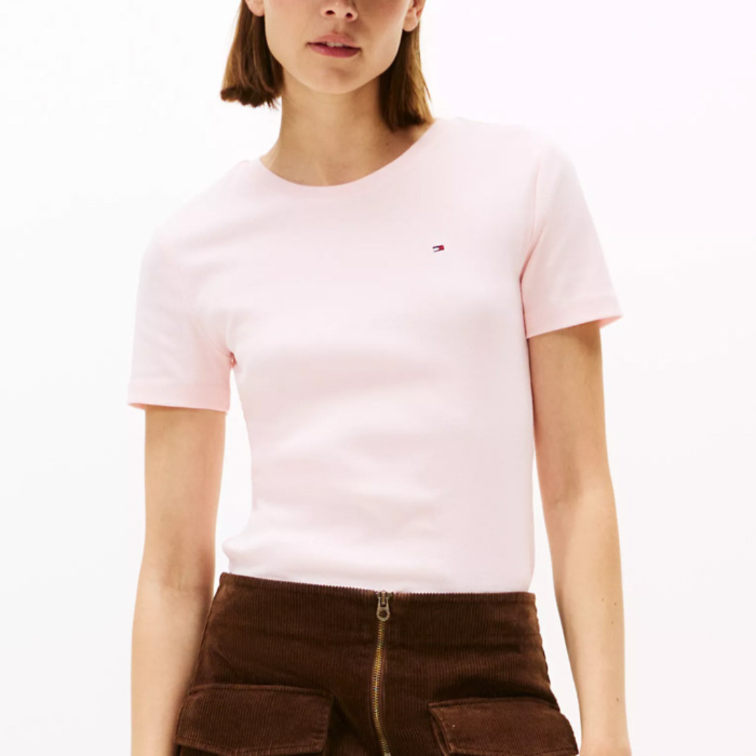 Camiseta de cuello redondo Tommy Hilfiger Rosada