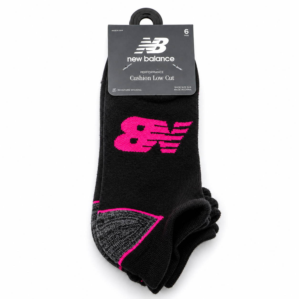 Medias de mujer de 6 pares New Balance negro con rosado