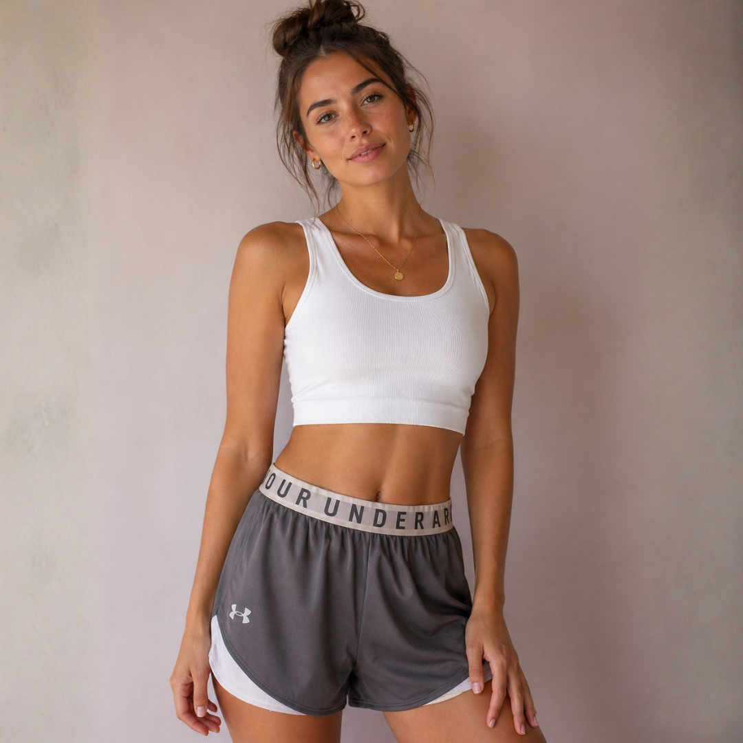 Pantaloneta gris con blanco Under Armour