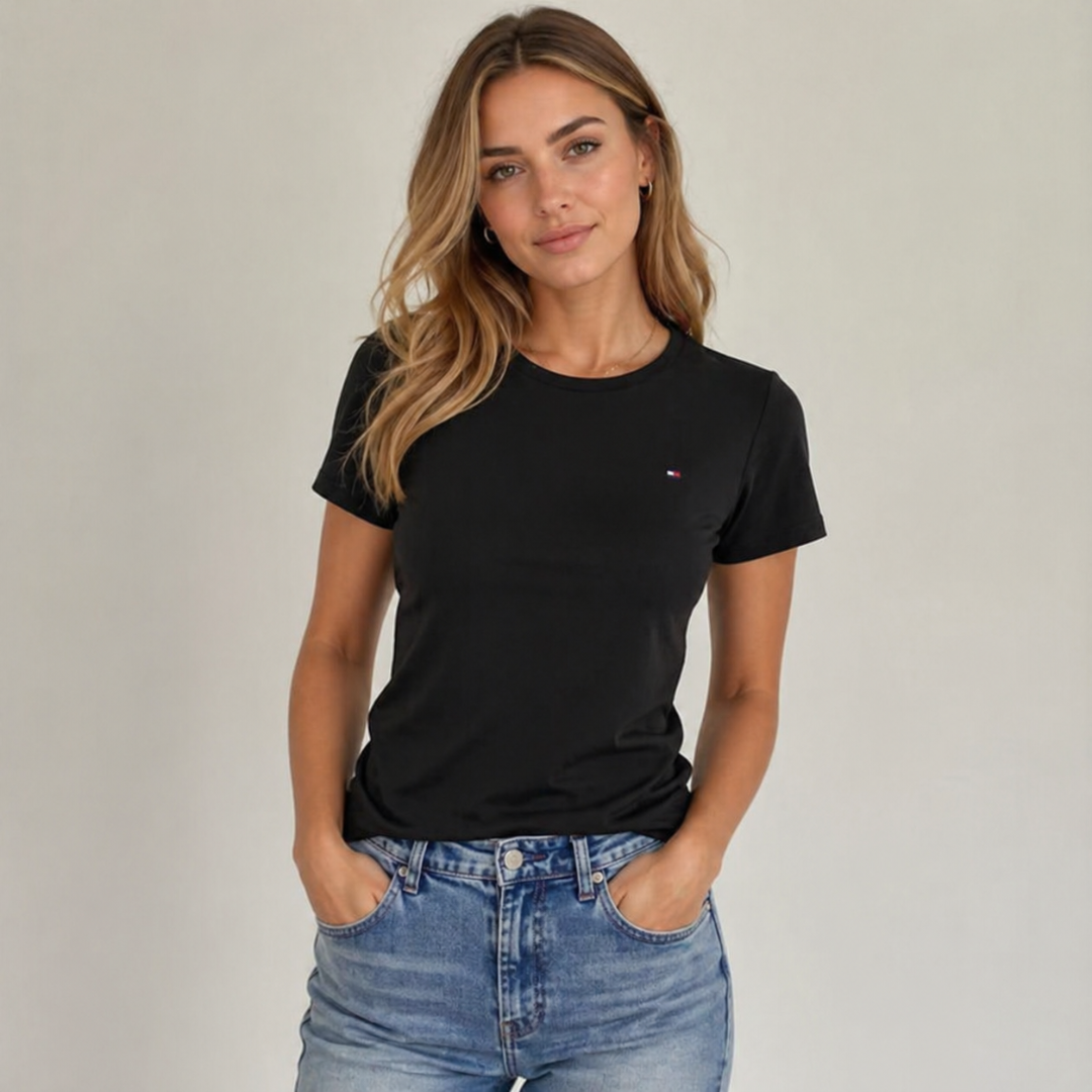 Camiseta de cuello redondo Tommy Hilfiger Negra