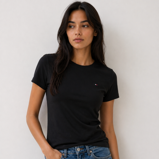 Camiseta de cuello redondo Tommy Hilfiger Negra