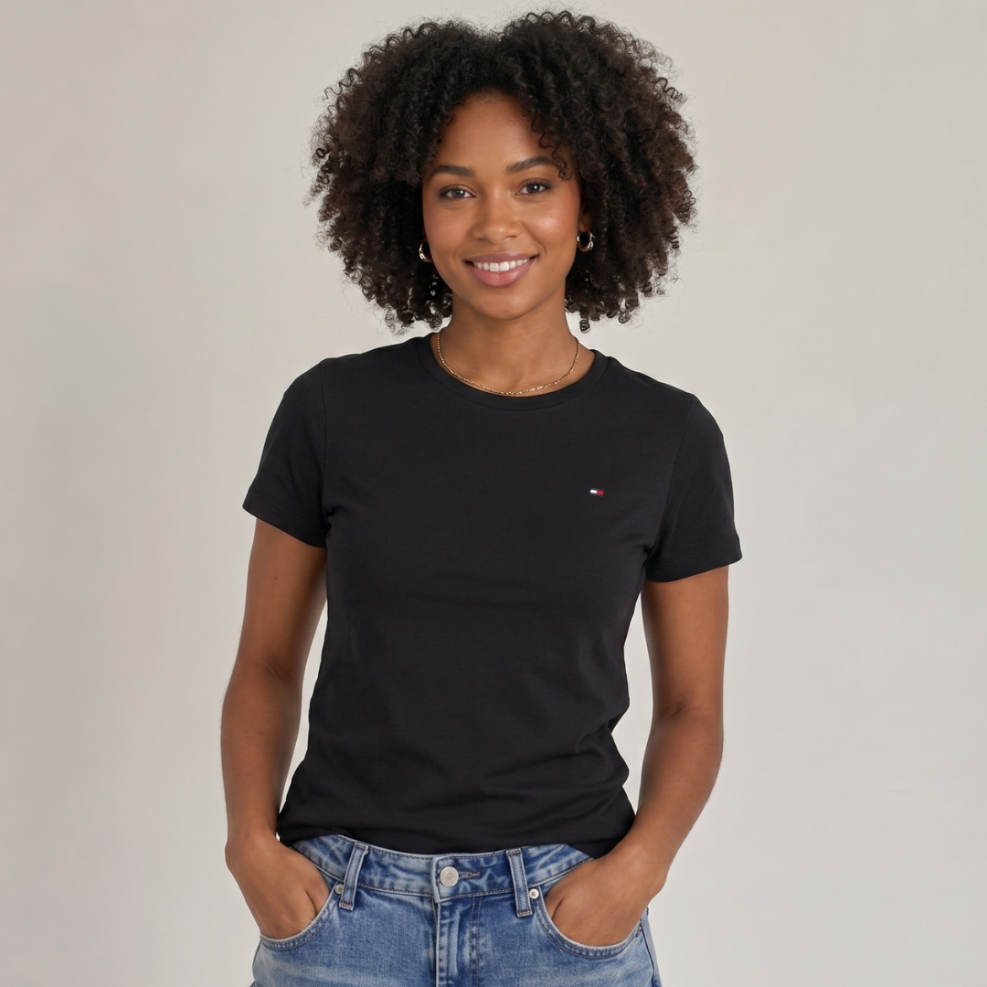Camiseta de cuello redondo Tommy Hilfiger Negra