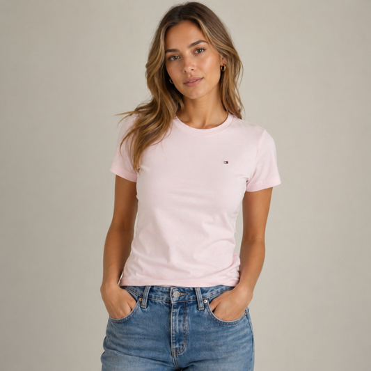 Camiseta de cuello redondo Tommy Hilfiger Rosada