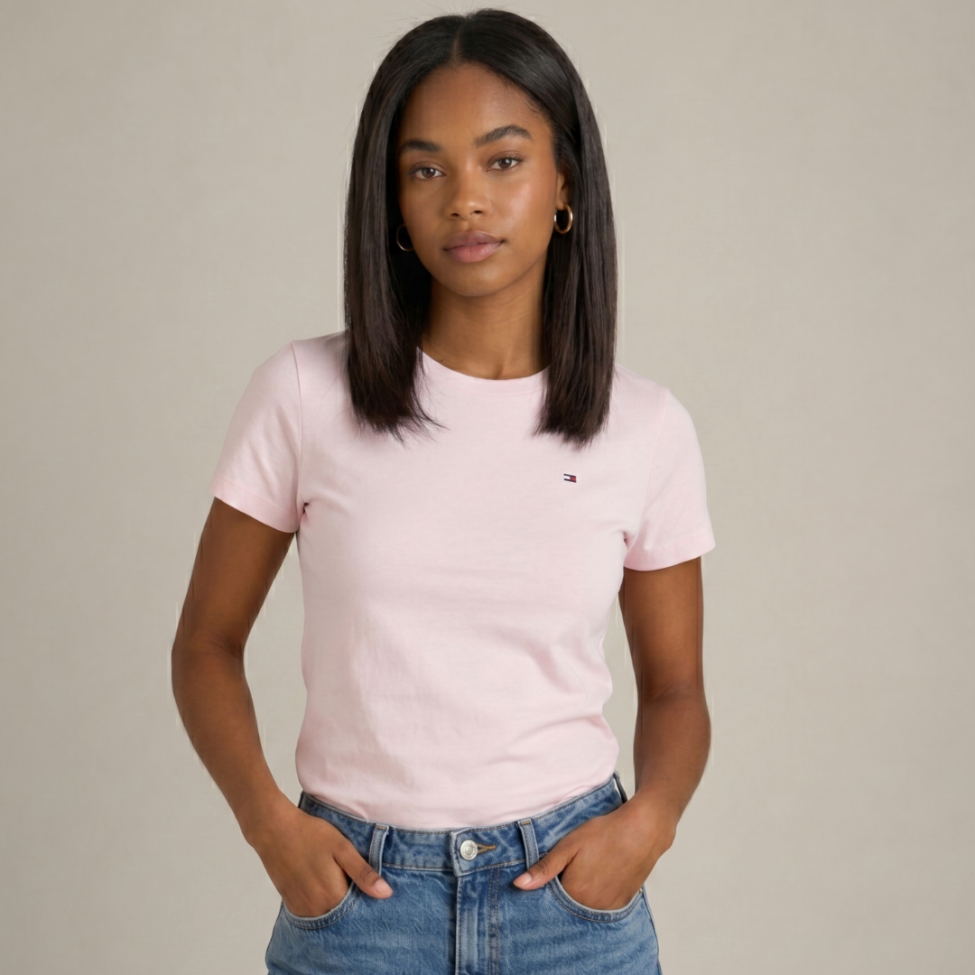 Camiseta de cuello redondo Tommy Hilfiger Rosada