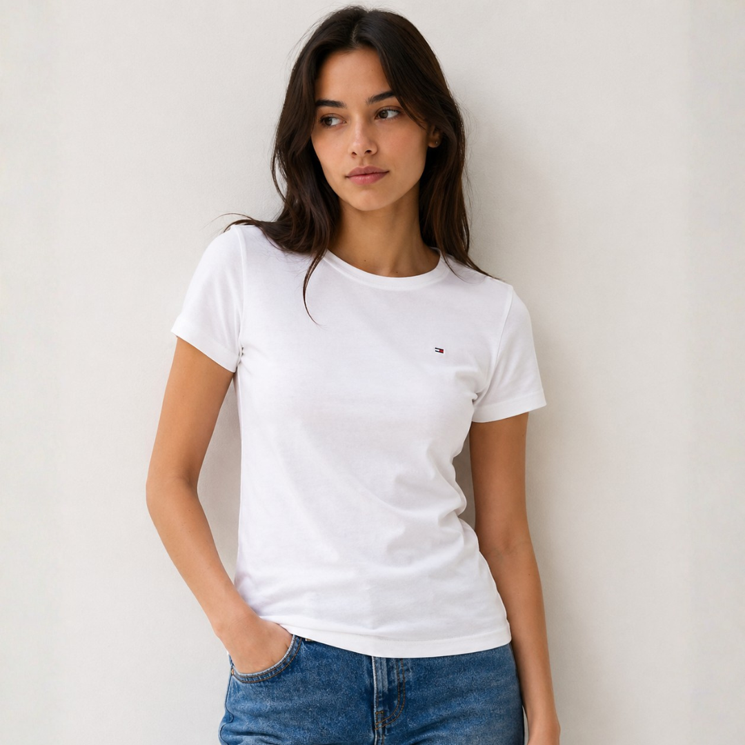 Camiseta de cuello redondo Tommy Hilfiger Blanca