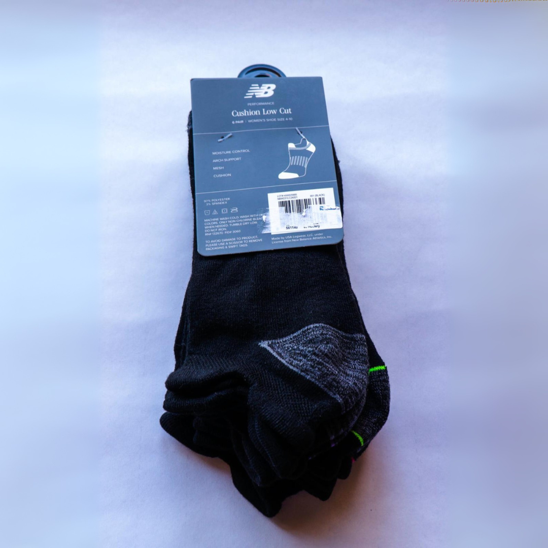 Medias de mujer de 6 pares New Balance negro con rosado