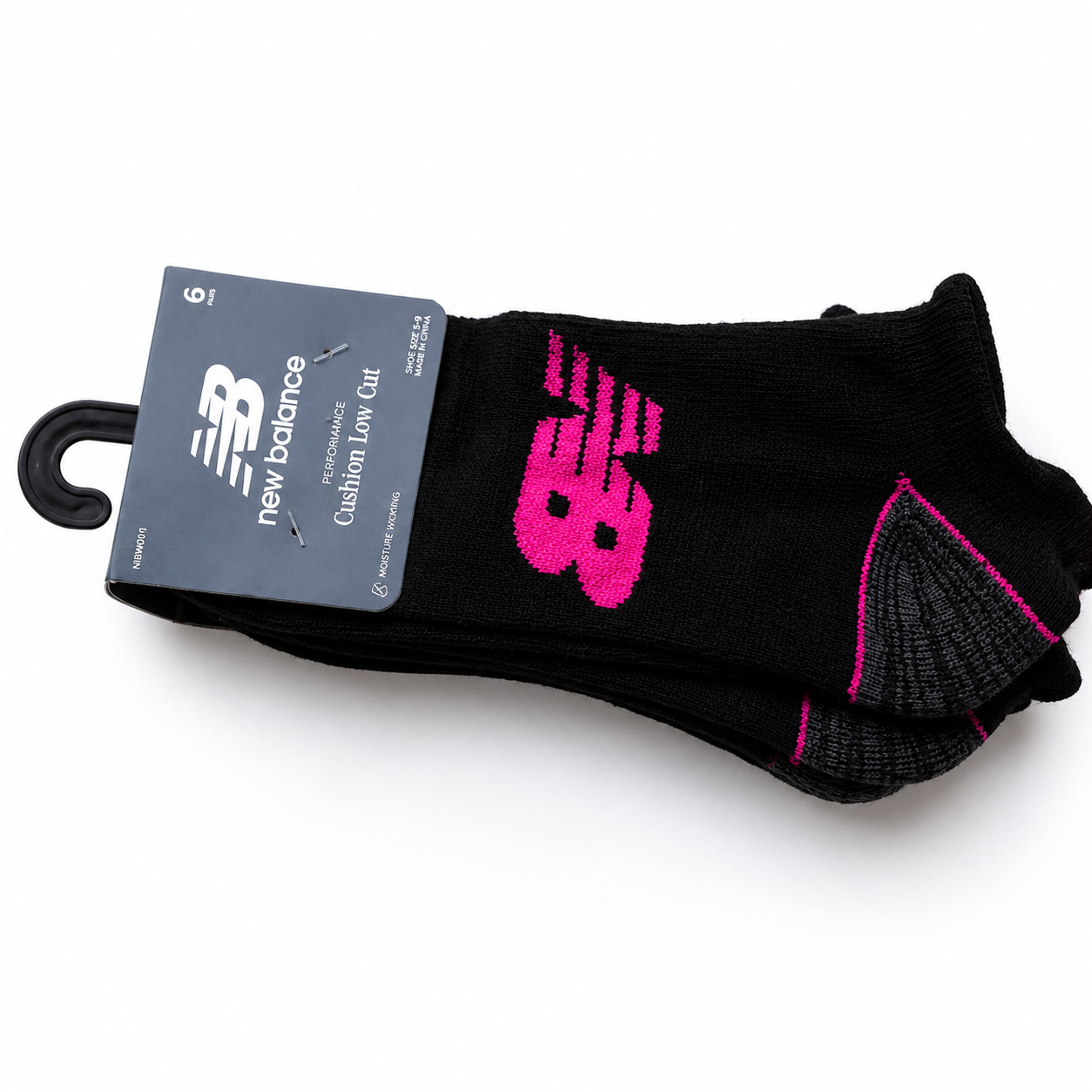 Medias de mujer de 6 pares New Balance negro con rosado